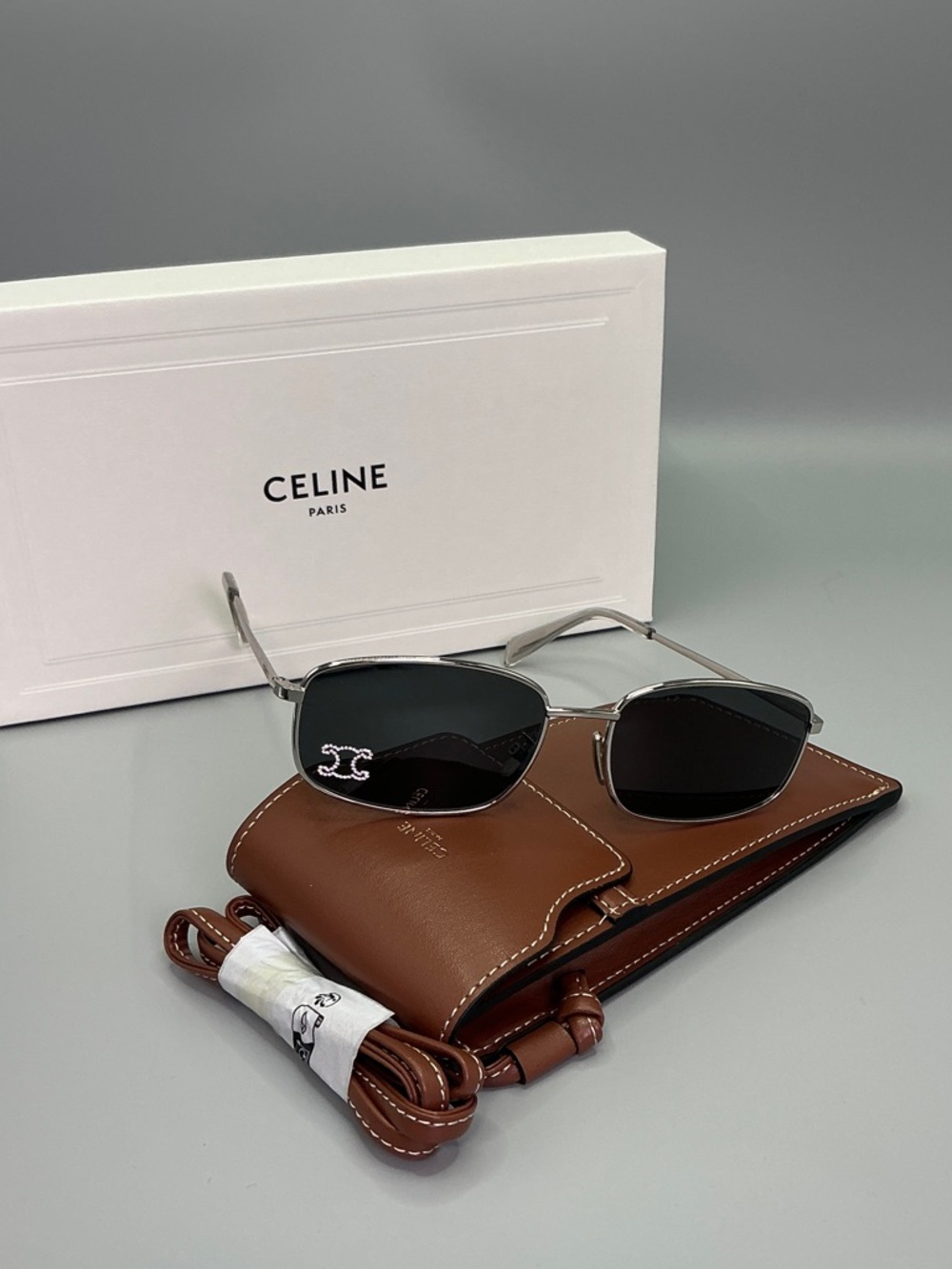 NWT Celine Silver Metal Rectangular Sunglasses with Black Lenses - Picture 3 of 7